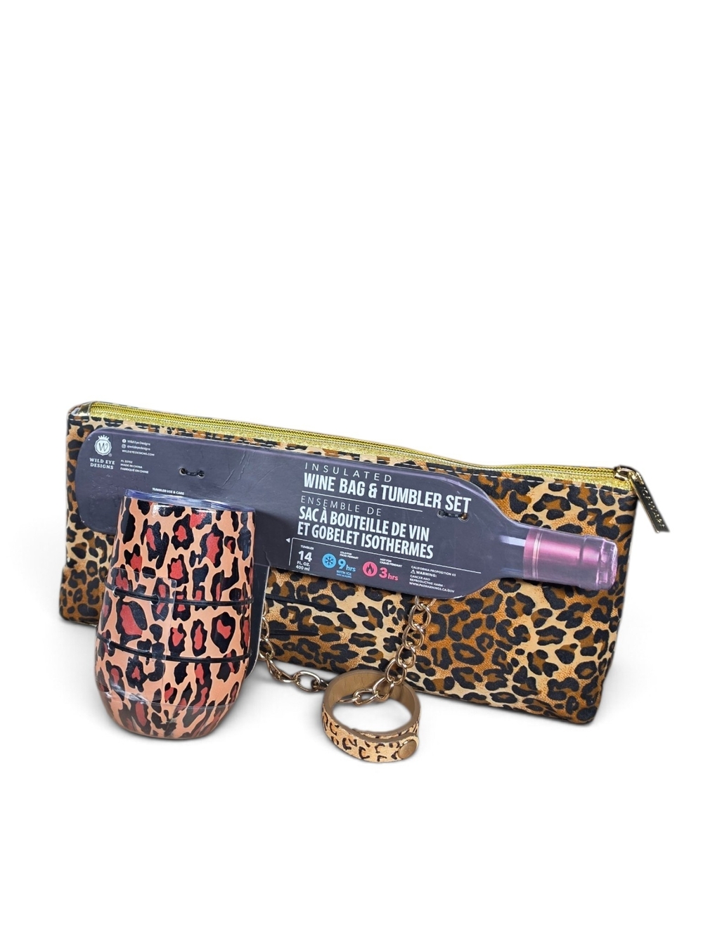 Insulated WILD EYE DESIGNS Leopard Print Wine Bag, Tumbler & Wristlet NWT! SET! - Picture 5 of 6